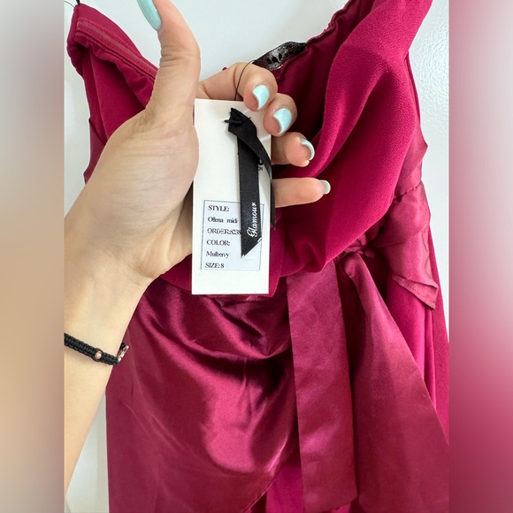 TFNC Petite Bridesmaid bandeau midi wrap dress - Picture 3 of 5